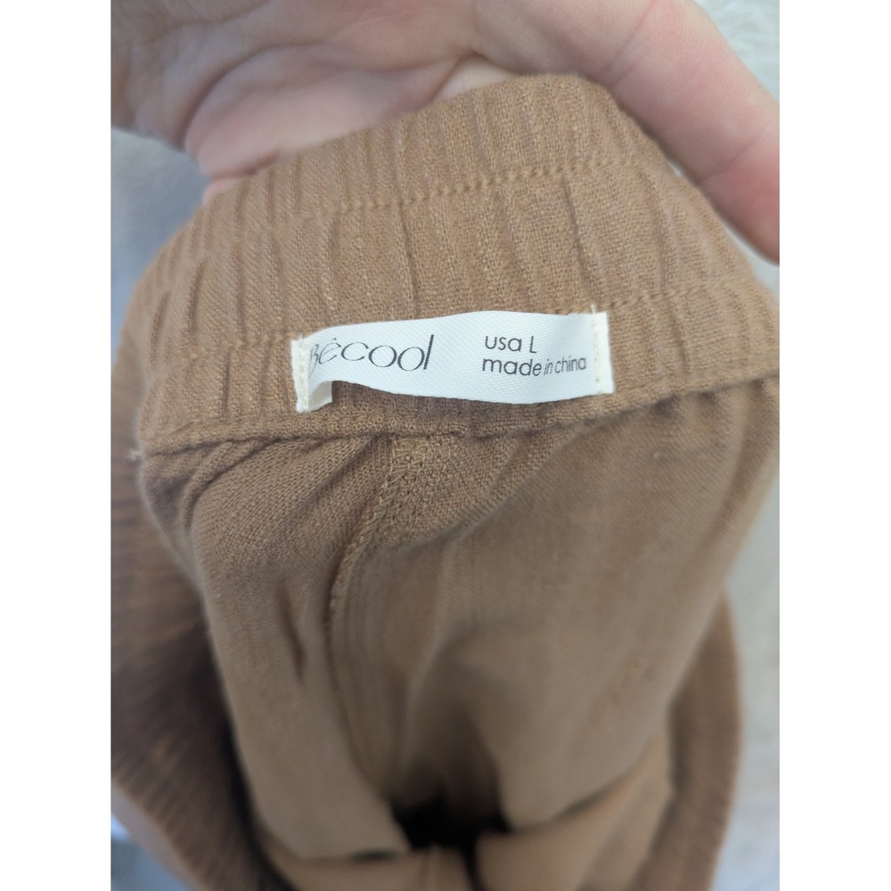 NEW Be Cool Pants Women's Large Tan Linen Blend High Rise Relaxed - Picture 6 of 9